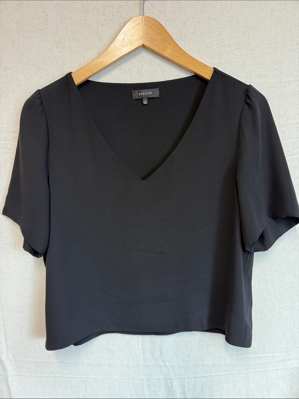 Babaton Black V-Neck Short Sleeve Blouse